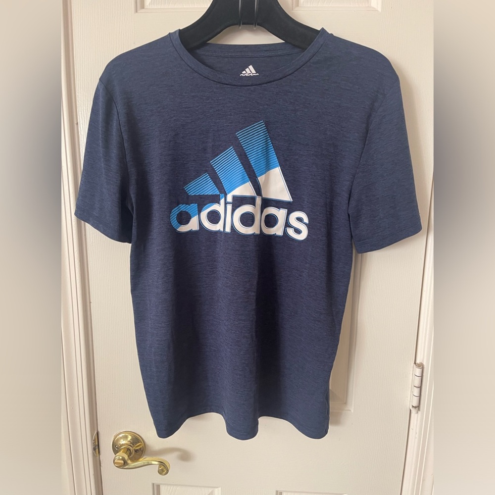 Adidas Navy T-Shirt Unisex SZ XL (18-20) Climalite Blue/White Graphic Logo